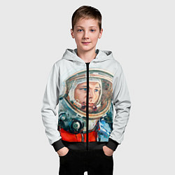 Толстовка на молнии детская Гагарин в полете, цвет: 3D-черный — фото 2