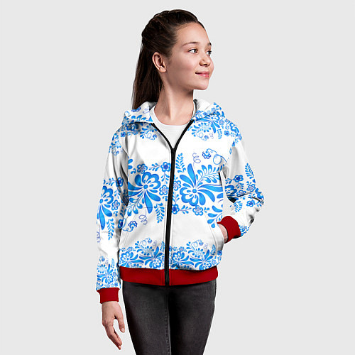 Детская толстовка на молнии Гжель / 3D-Красный – фото 4