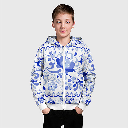 Детская толстовка на молнии Гжель 2 / 3D-Белый – фото 3