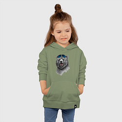 Толстовка детская хлопковая Медведь в очках, цвет: авокадо — фото 2