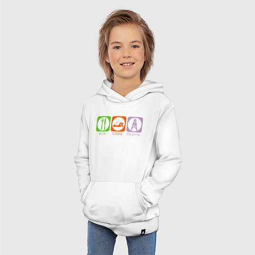 Детская толстовка-худи Есть, спать, бурить / Белый – фото 3