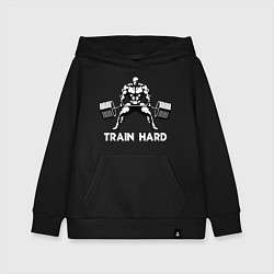 Толстовка детская хлопковая Train hard тренируйся усердно, цвет: черный
