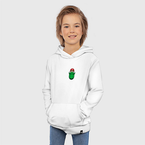 Детская толстовка-худи Марио в кармане / Белый – фото 3