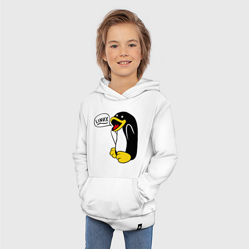 Детская толстовка-худи Пингвин: Linux / Белый – фото 3