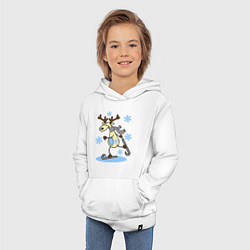 Толстовка детская хлопковая Олень на лыжах, цвет: белый — фото 2