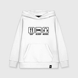 Толстовка детская хлопковая Eat Sleep Music, цвет: белый