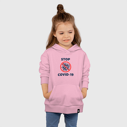 Детская толстовка-худи STOP COVID-19 / Светло-розовый – фото 4