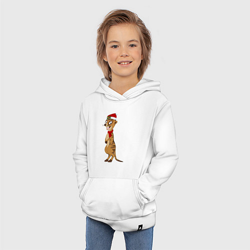 Детская толстовка-худи Новогодний сурикат / Белый – фото 3