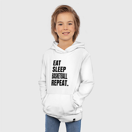 Детская толстовка-худи EAT SLEEP BASKETBALL REPEAT / Белый – фото 3
