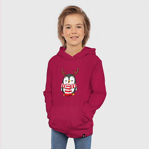 Детская толстовка-худи Пингвин в шарфике / Маджента – фото 3