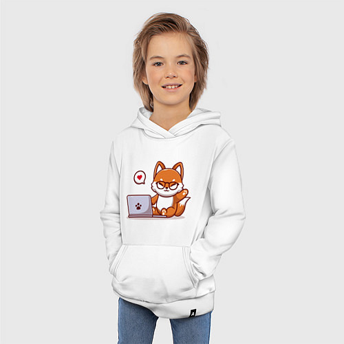 Детская толстовка-худи Cute fox and laptop / Белый – фото 3