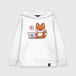 Толстовка детская хлопковая Cute fox and laptop, цвет: белый