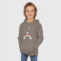 Толстовка детская хлопковая Единорог на радугу, цвет: утренний латте — фото 2