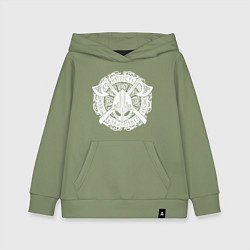 Толстовка детская хлопковая Руны, топоры и шлем, цвет: авокадо