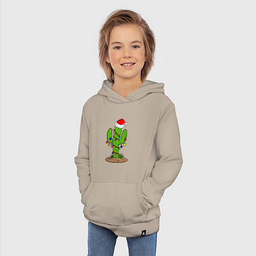 Детская толстовка-худи НОВОГОДНИЙ КАКТУС CHRISTMAS CACTUS / Миндальный – фото 3