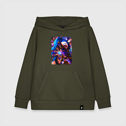 Толстовка детская хлопковая ARCANE LOL JINX FACE LEAGUE OF LEGENDS, цвет: хаки