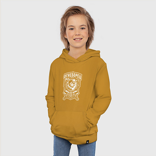 Детская толстовка-худи ОГНЕБОРЕЦ ПОЖАРНЫЙ СПАСАТЕЛЬ / Горчичный – фото 3