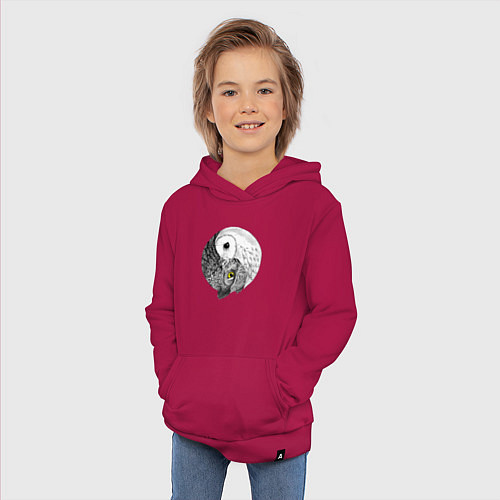 Детская толстовка-худи Инь Янь по совиному / Маджента – фото 3