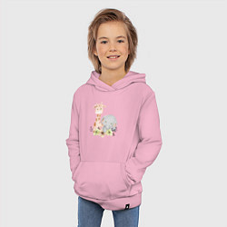 Толстовка детская хлопковая Милый Жирафик и Слонёнок Сидят Среди Цветов, цвет: светло-розовый — фото 2