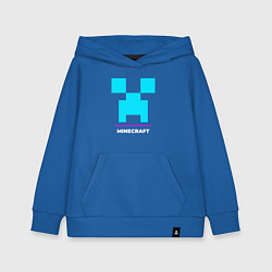 Толстовка детская хлопковая Символ Minecraft в неоновых цветах, цвет: синий