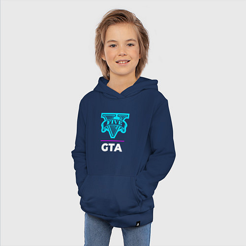 Детская толстовка-худи Символ GTA в неоновых цветах / Тёмно-синий – фото 3