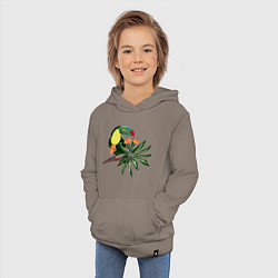 Толстовка детская хлопковая Птица тукан с цветами и листьями, цвет: утренний латте — фото 2