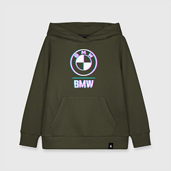 Толстовка детская хлопковая Значок BMW в стиле glitch, цвет: хаки