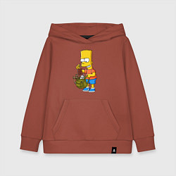 Толстовка детская хлопковая Барт Симпсон разбирает свой рюкзак, цвет: кирпичный