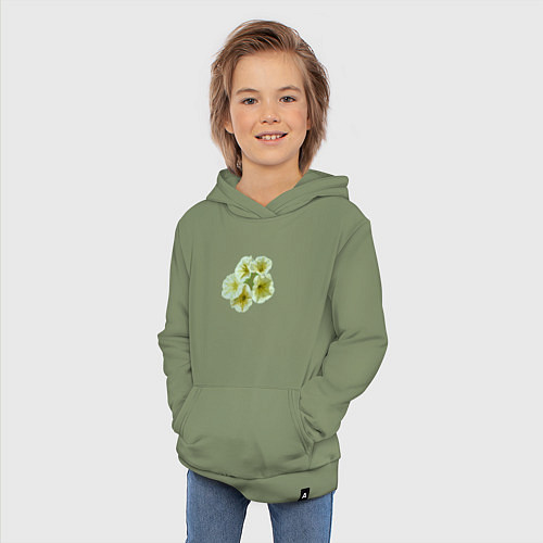 Детская толстовка-худи Цветочный летний принт нежная петуния пастель / Авокадо – фото 3