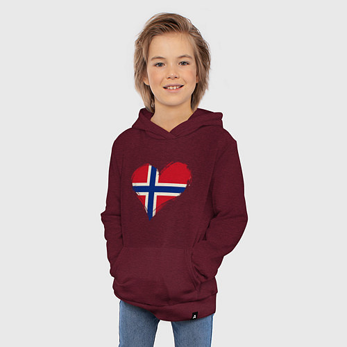 Детская толстовка-худи Сердце - Норвегия / Меланж-бордовый – фото 3