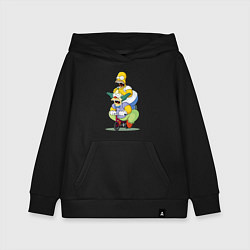 Толстовка детская хлопковая Гомер Симпсон и Клоун Красти едут на детском велос, цвет: черный