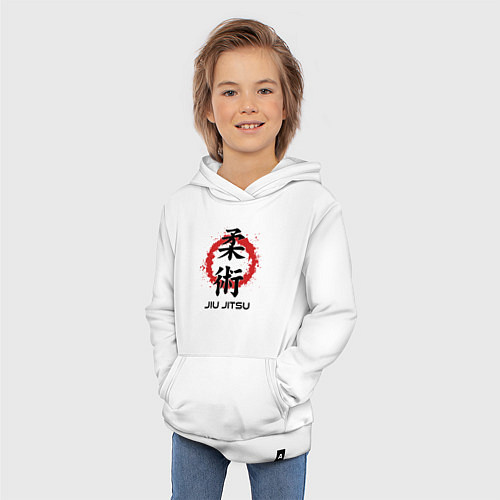 Детская толстовка-худи Jiu jitsu red splashes logo / Белый – фото 3