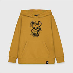 Толстовка детская хлопковая Калавера - мексиканский символ Дня мертвых, цвет: горчичный