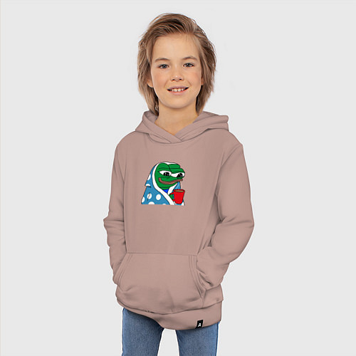 Детская толстовка-худи Frog Pepe мем / Пыльно-розовый – фото 3