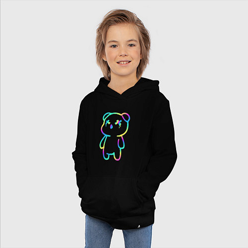 Детская толстовка-худи Cool neon bear / Черный – фото 3