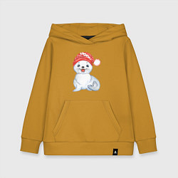 Толстовка детская хлопковая Новогодний тюлень, цвет: горчичный