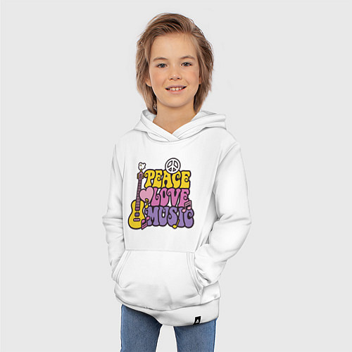 Детская толстовка-худи Мир любовь и музыка / Белый – фото 3