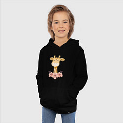 Толстовка детская хлопковая Милый жираф с цветими, цвет: черный — фото 2