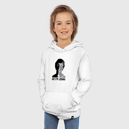 Детская толстовка-худи Джон Леннон - портрет / Белый – фото 3