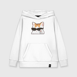 Толстовка детская хлопковая Бело-рыжий котик в очках, цвет: белый