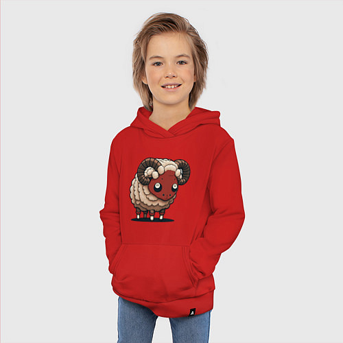 Детская толстовка-худи Сюрреалистичный, кудрявый баран / Красный – фото 3
