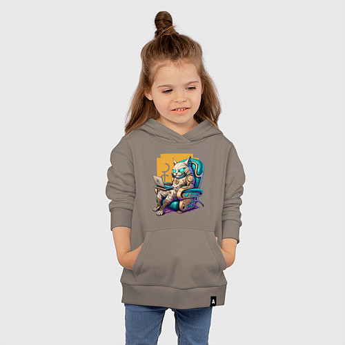 Детская толстовка-худи Кот геймер в кресле / Утренний латте – фото 4