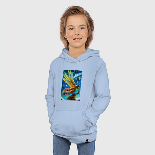 Детская толстовка-худи Космическая птица нейросеть - фантазия / Мягкое небо – фото 3