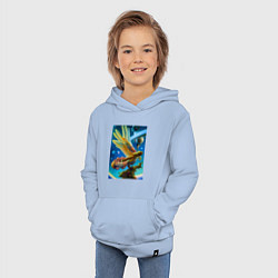 Толстовка детская хлопковая Космическая птица нейросеть - фантазия, цвет: мягкое небо — фото 2