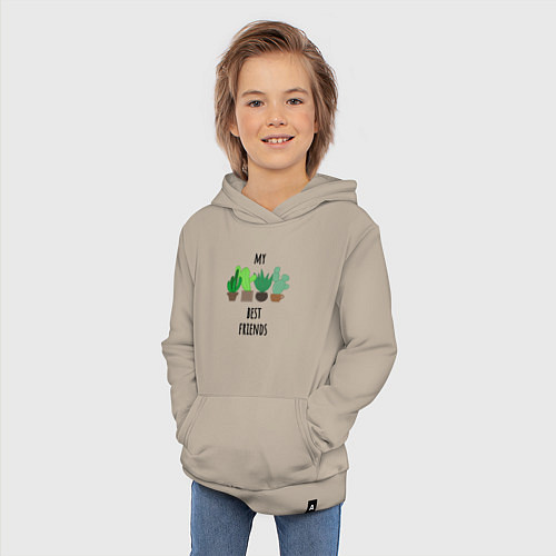 Детская толстовка-худи My best friends - cactuses / Миндальный – фото 3