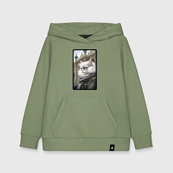 Толстовка детская хлопковая Санкт-Петербург котик, цвет: авокадо