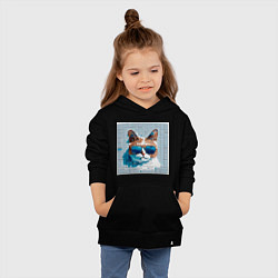 Толстовка детская хлопковая Цифровой кот в темных очках, цвет: черный — фото 2