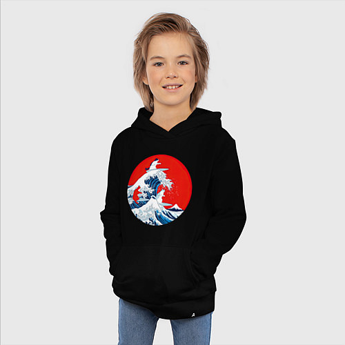 Детская толстовка-худи Японская волна с котами / Черный – фото 3