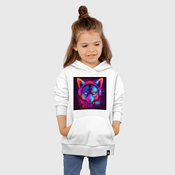 Толстовка детская хлопковая Неоновый лис в наушниках, цвет: белый — фото 2