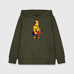 Толстовка детская хлопковая Гомер Симпсон самурай - нейросеть, цвет: хаки
